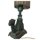 Vintage Art Nouveau Cast Iron Camel Lamp with Chain-Link Shade