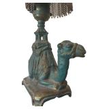 Vintage Art Nouveau Cast Iron Camel Lamp with Chain-Link Shade