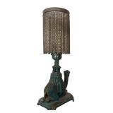 Vintage Art Nouveau Cast Iron Camel Lamp with Chain-Link Shade