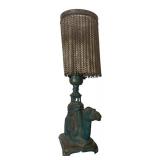 Vintage Art Nouveau Cast Iron Camel Lamp with Chain-Link Shade
