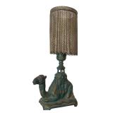 Vintage Art Nouveau Cast Iron Camel Lamp with Chain-Link Shade