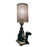 Vintage Art Nouveau Cast Iron Camel Lamp with Chain-Link Shade