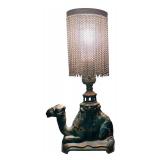 Vintage Art Nouveau Cast Iron Camel Lamp with Chain-Link Shade