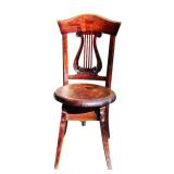 Antique Harp Back Wooden Piano Chair