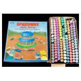 Speedway Auto Racer by Schylling and Large Lot of Sidewalk Chalk