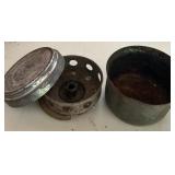 Vintage Treasures Including Camping Tin, Vintage Aluminum Mid Century Storage Tin, U.S. Standard Sieve No. 50, "Form-A-Germ" Disinfectant Tin and More!