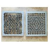 Two Vintage Ornate Art Deco Cast Iron Grate Vintage Wall Floor Grates / Vent Covers