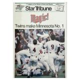 Framed Star and Tribune 1987 Twins World Series Newspaper Page and Parade Pictures