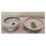 Two Petite Artisan Crafted Bowls with Character Design Signed MC