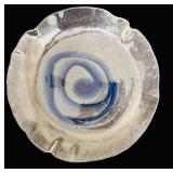 Bubble Glass Platters and Bowl with Cobalt Blue Swirls