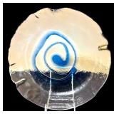 Bubble Glass Platters and Bowl with Cobalt Blue Swirls