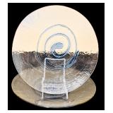 Bubble Glass Platters and Bowl with Cobalt Blue Swirls