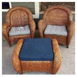 Rustic Style Outdoor Wicker Chairs and Ottoman Set