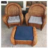 Rustic Style Outdoor Wicker Chairs and Ottoman Set