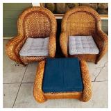 Rustic Style Outdoor Wicker Chairs and Ottoman Set