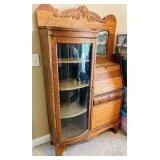 Vintage Quartersawn Oak Side by Side Secretary Desk Bookcase Curio Cabinet