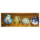 Four Stunning Art Glass Paperweights