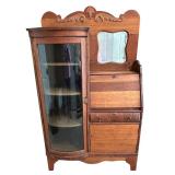 Vintage Quartersawn Oak Side by Side Secretary Desk Bookcase Curio Cabinet