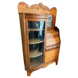 Vintage Quartersawn Oak Side by Side Secretary Desk Bookcase Curio Cabinet