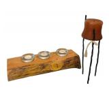 Rustic Driftwood Candle Holder and Tall Metal Candle Holder