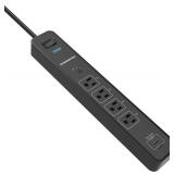 Monster Smart Power Outlet WiFi Control Alexa Indoor 4 Outlet 2 USB-A Black 6 ft