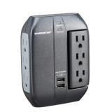Monster Cable Wall Tap Surge Protector with 6 Swivel/Side Outlets 2 USB Black