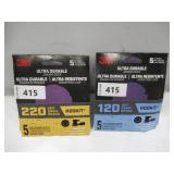 NEW 2 Pack of 3M Ultra Durable 5 inch Power Sanding Discs (5 Per Pack) - 120 Grit + 220 Grit