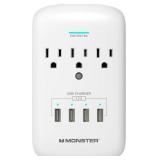 Monster Wall Tap Plug 3-Outlet 4 USB Ports Extender with Outlet Surge Protector - WHITE