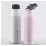 NEW ZULU 26 oz. Stainless Insulated Water Bottle, 2 Pack ( Pink/White )