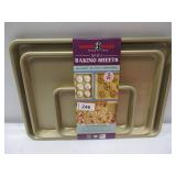 NEW Nordic Ware 3-Piece Nonstick Baking Sheet Set, Half Sheet, Jelly Roll, & Eighth Sheet - Gold
