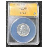 1957 PROOF US WASHINGTON QUARTER ANACS PF66