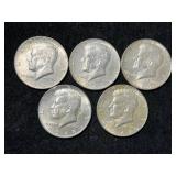 5 US 40% SILVER KENNEDY HALF DOLLARS