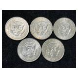 5 US 40% SILVER KENNEDY HALF DOLLARS