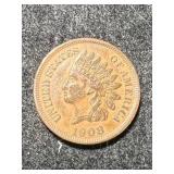 1908 US INDIAN HEAD CENT AU