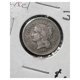 1865 US 3 CENT NICKEL VG