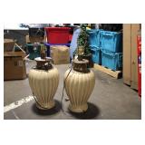 Pair of Vintage Ivory Ribbed Ceramic Table Lamps