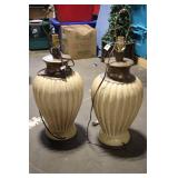 Pair of Vintage Ivory Ribbed Ceramic Table Lamps