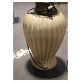 Pair of Vintage Ivory Ribbed Ceramic Table Lamps