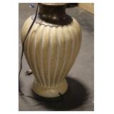 Pair of Vintage Ivory Ribbed Ceramic Table Lamps