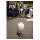 Vintage White Swirl Glass Lamp with Brass Accents