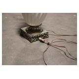 Vintage White Swirl Glass Lamp with Brass Accents