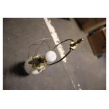 Vintage White Swirl Glass Lamp with Brass Accents