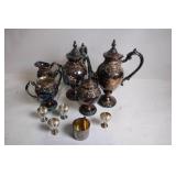 Ornate Silver Plated Tea and Coffee Set with Goblets