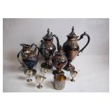 Ornate Silver Plated Tea and Coffee Set with Goblets