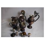 Ornate Silver Plated Tea and Coffee Set with Goblets