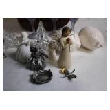 Assortment of Ceramic and Glass Collectibles with Basket