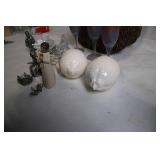 Assortment of Ceramic and Glass Collectibles with Basket