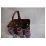 Assortment of Ceramic and Glass Collectibles with Basket