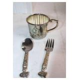 Vintage Silver-Plated Baby Cup and Cutlery Set