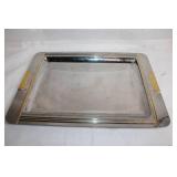 Large Stainless Steel Serving Tray with Gold Accents
